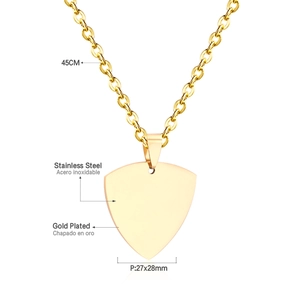 Detail of 27x28mm gold plated stainless steel triangle pendant on 45cm link chain