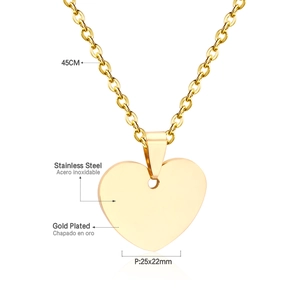 Detailed spec diagram of gold-plated stainless steel heart pendant with 45cm chain size
