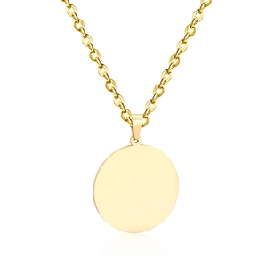 Minimalist gold round pendant necklace with polished stainless steel geometric charm