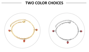 Close-up of double layer ladybug charm anklets in gold and silver finish options