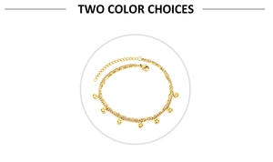 Detailed view of golden double-layer chain with smiling face charms and lobster clasp