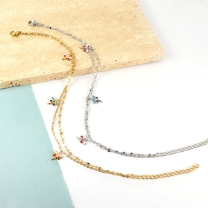 Colorful dragonfly charm anklets in gold and silver stainless steel for beach wear