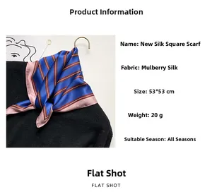 Detailed view of 53x53cm striped silk scarf highlighting premium mulberry silk texture