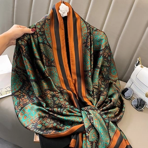 Elegant Paisley Print Faux Satin Scarf Oversized Satin Shawl Sun Protection Lightweight Travel Wrap For Women Korean Style