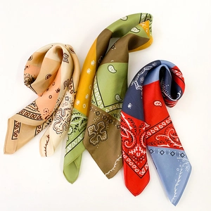 Three-piece set of silk-textured paisley scarves with elegant geometric borders