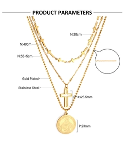 Guide des tailles pour collier 3 rangs doré à l'or fin avec croix et pendentif pièce
