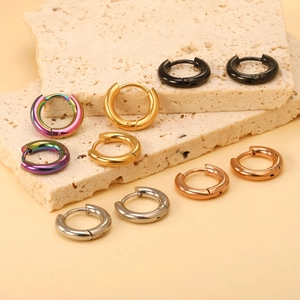 Edelstahl Runde Creolen Für Damen Herren Huggie Ohrstecker Gold Silber Schwarz Roségold Regenbogen Geometrischer Modeschmuck