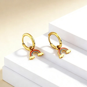 Stainless Steel Hoop Earrings Gold Plated Enamel Rainbow Cloud Butterfly Lips Dangle Fashion Jewelry For Women