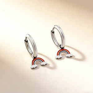 Cute rainbow drop earrings in polished stainless steel for a sweet minimalist style