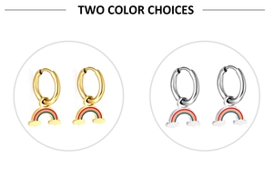 Rainbow cloud drop earrings in gold and silver steel finish shown in comparison view