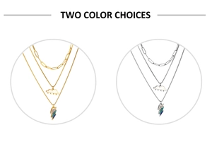 Three-layer layered necklace featuring cloud and crystal lightning pendants in gold and silver