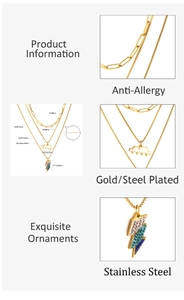 Three-layer gold plated stainless steel necklace with cloud and lightning pendants