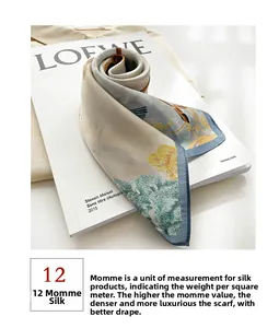 Detailed view of 12mm silk scarf with floral print on a premium magazine background