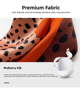 Close-up of premium silk scarf showing leopard print pattern and natural mulberry texture
