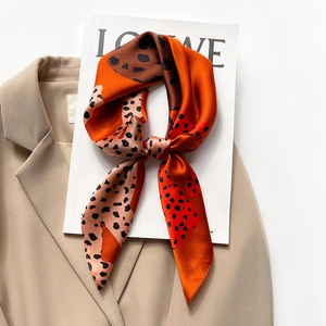 Mulberry Satin Square Scarf For Women Leopard Cheetah Print Glossy Satin Neckerchief Fashion Warm Decorative Accessory