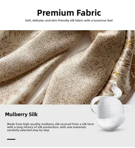 Detailed close-up of luxurious mulberry silk scarf featuring elegant floral patterns