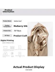 Detail of 70x70cm mulberry silk scarf featuring vintage floral print and washing guides