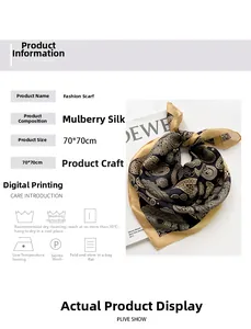Detailed mulberry silk square scarf with paisley pattern in 70x70cm digital printing