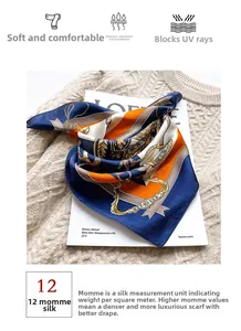 Detail of 12 momme silk scarf featuring classic chain patterns on beige knit background
