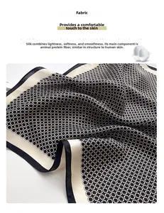 Macro d'un foulard en soie de mûrier 100% avec imprimé géométrique et texture soyeuse