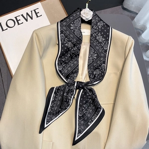 Paisley Pattern Skinny Scarf Elegant Faux Satin Neck Scarf Retro Hair Tie Bag Accessory Women