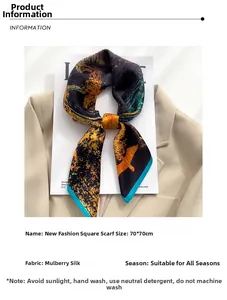 Dettaglio del foulard in seta 70x70cm con stampa floreale artistica su blazer beige