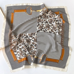 Houndstooth and paisley square silk scarf featuring vintage equestrian horsebit patterns
