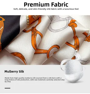 Détail d'un foulard luxueux en soie de mûrier avec imprimé mors et texture lisse