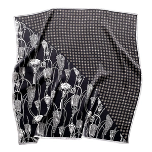 Vintage silk square scarf with polka dots and botanical prints for elegant styling