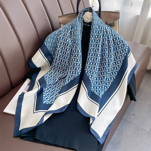 Elegant Women's Square Scarf Vintage Geometric Letter Print Neckerchief Twill Satin Like Polyester Fashion Wrap
