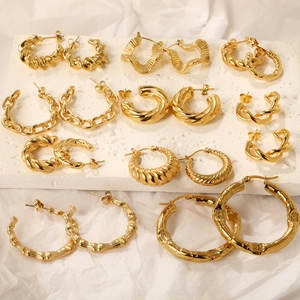 Chunky Creolen Vergoldeter Edelstahl Gedreht Spiral Geometrisch Texturiert Modeschmuck Für Damen