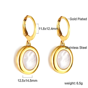 Detailed view of gold plated stainless steel shell earrings with dimensions and weight
