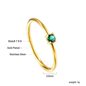 Macro shot of gold plated stainless steel ring with 3.3mm green gemstone detail