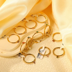 Colorful Zircon Ring Gold Plated Stainless Steel Minimalist Thin Band Fashion Jewelry For Women