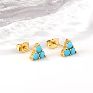 Geometric Stud Earrings For Women Stainless Steel Gold Plated Triangle Round Turquoise Beads Bohemian Minimalist Jewelry