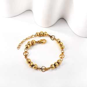 Bracelet À Perles En Acier Inoxydable Plaqué Or Femmes Cœur Croix Portrait Religieux Charmes Chaîne À Maillons Bijoux