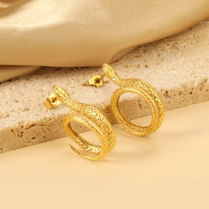Orecchini a serpente in acciaio inossidabile placcato oro 18K con texture a squame