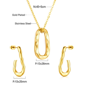 18K gold plated stainless steel jewelry set with irregular hollow necklace and earrings