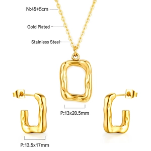 Detail view of gold plated stainless steel jewelry set with exact size measurements