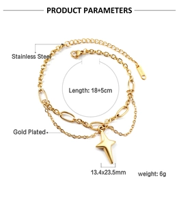 Detail specifications of gold plated stainless steel star pendant bracelet 18+5cm