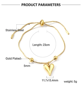 Detailed product parameters of the gold-plated heart pendant stainless steel bracelet