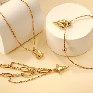 18K Gold Plated Stainless Steel Bracelet For Women Heart Star Lock Charms Adjustable Link Chain Fashion Jewelry