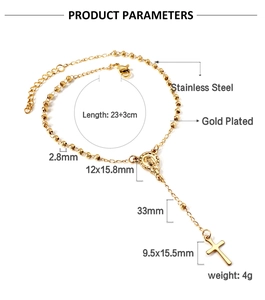 Tabla de tallas de pulsera de acero dorado con medallas de la Virgen María y la cruz