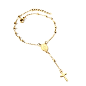 Pulsera de acero inoxidable dorado con icono religioso y colgante de cruz