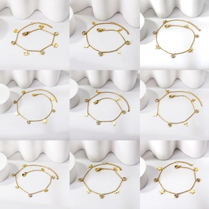 Minimalistisches Edelstahl Vergoldetes Fußkettchen Für Damen Zirkon Anhänger Herz Kreuz Stern Verstellbar Strand Schmuck
