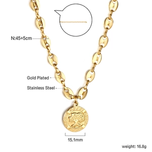 Détails du collier en acier inoxydable doré avec pendentif arbre de vie et mesures