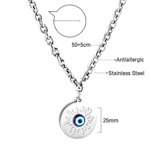 Détails du pendentif œil maléfique et de la chaîne en acier inoxydable avec dimensions