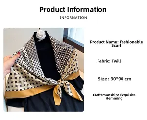 Exquisite hemming and twill texture detail of the 90x90cm geometric fashion square scarf