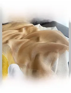 Detailed fabric analysis of lightweight bronze protein fiber scarf with silky texture