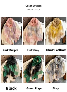 Detail view of multi-color plaid silk blend scarves in six stylish color patterns